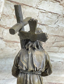 Signed Valli Jesus Christ Forced To Carry Cross Bronze Sculpture