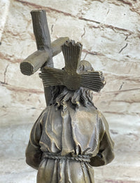 Signed Valli Jesus Christ Forced To Carry Cross Bronze Sculpture