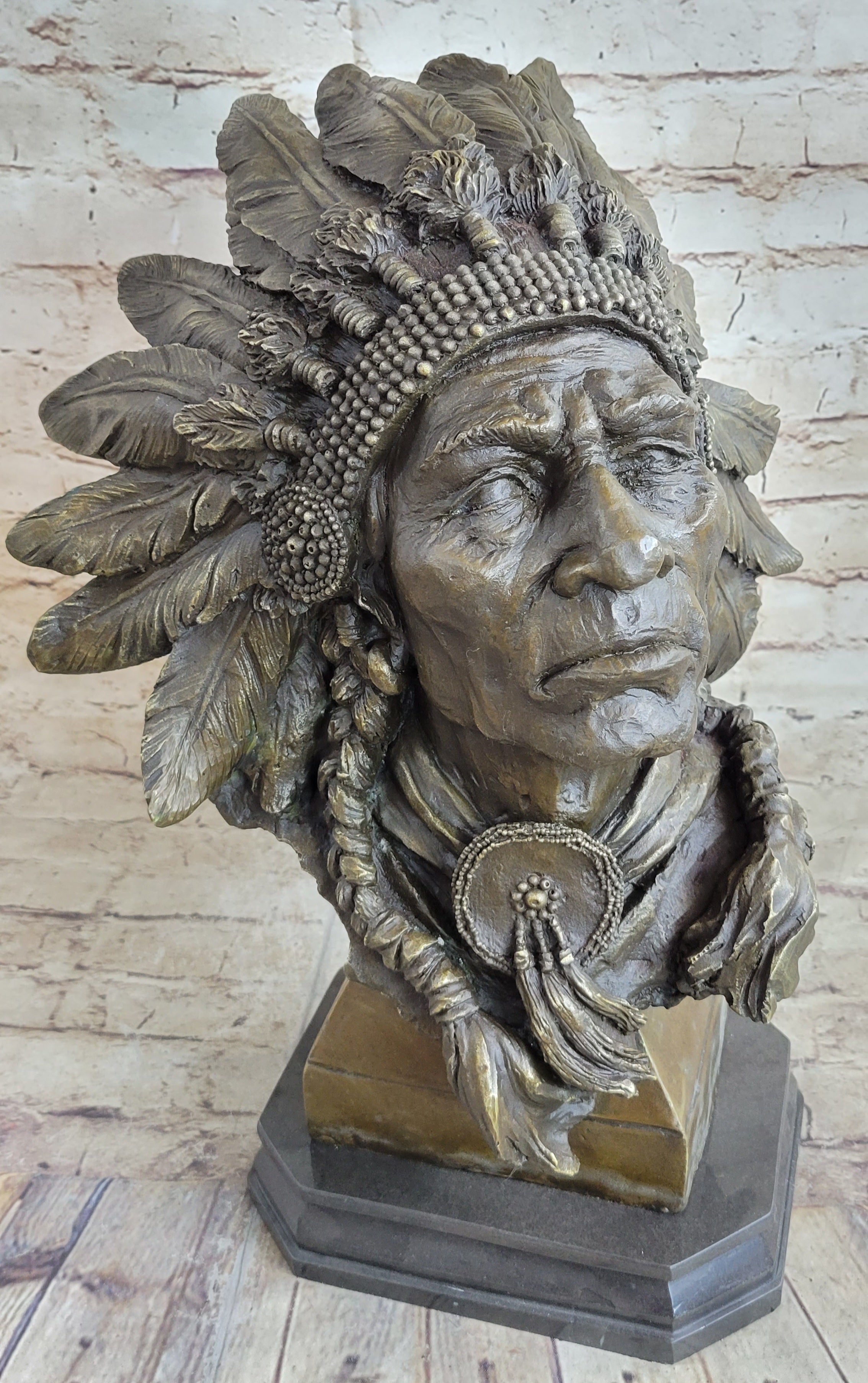 Carl Kauba Large American Warrior Bust Bronze Sculpture