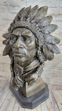 Carl Kauba Large American Warrior Bust Bronze Sculpture
