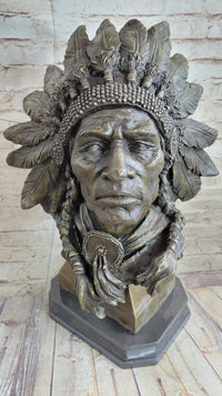 Carl Kauba Large American Warrior Bust Bronze Sculpture
