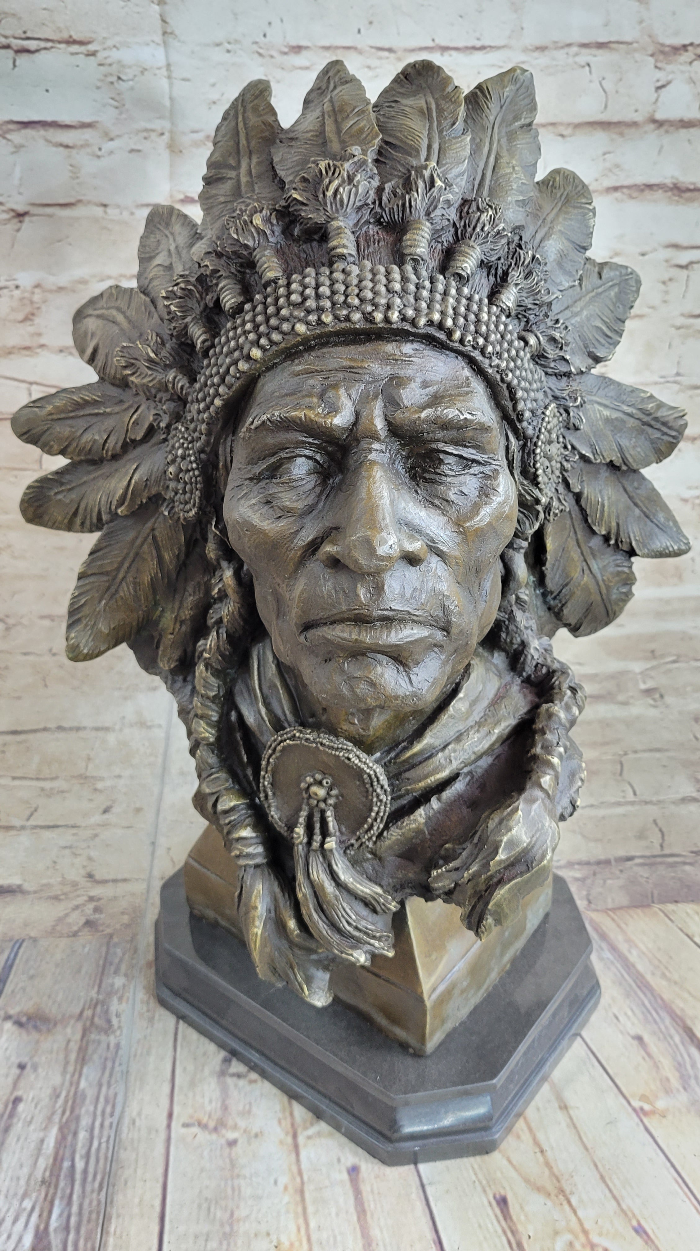 Carl Kauba Large American Warrior Bust Bronze Sculpture