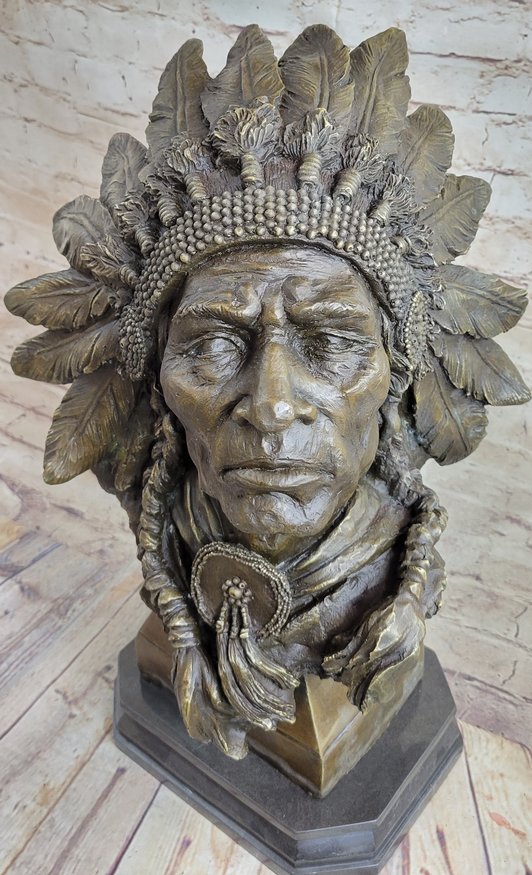 Carl Kauba Large American Warrior Bust Bronze Sculpture
