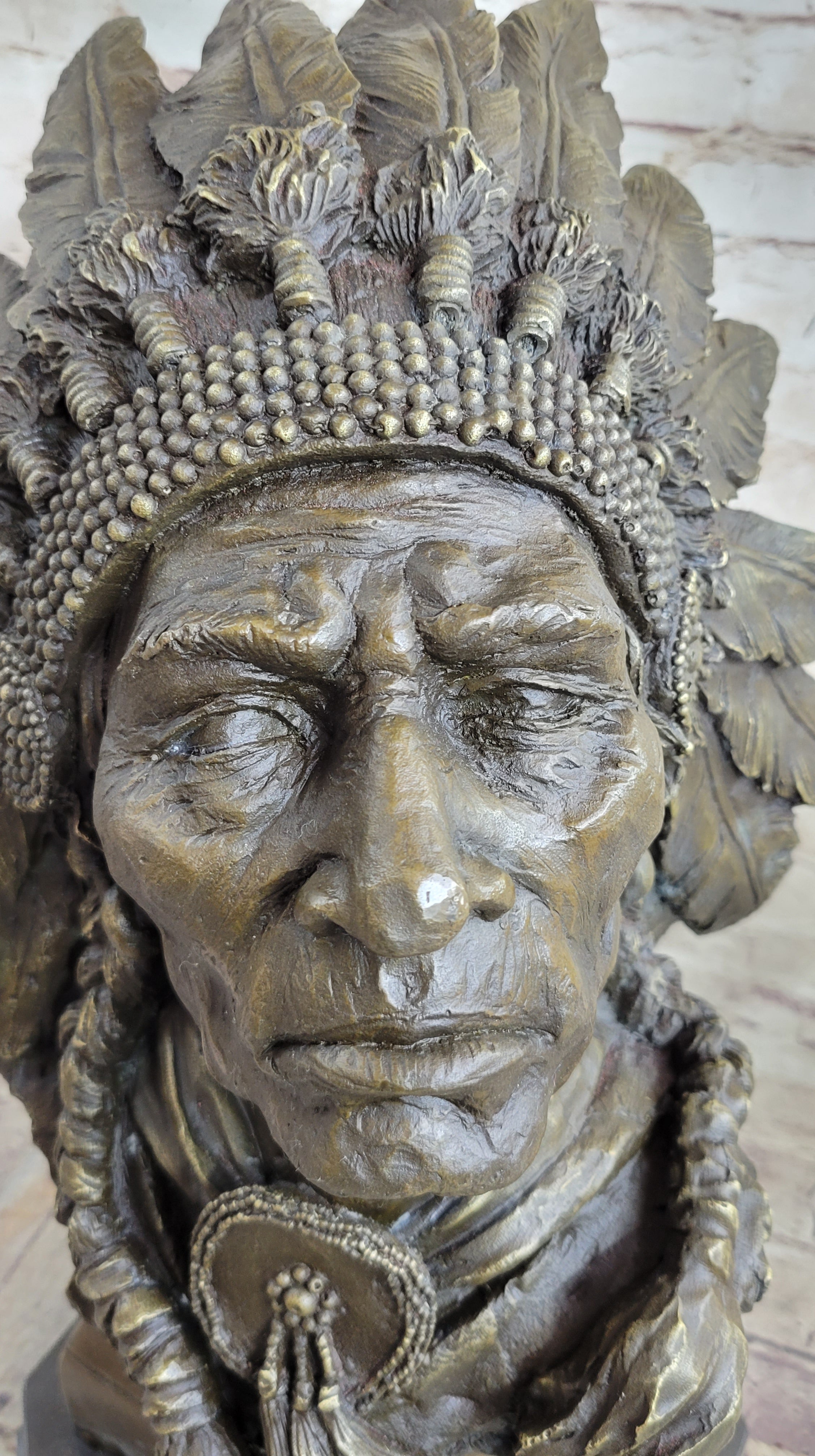 Carl Kauba Large American Warrior Bust Bronze Sculpture