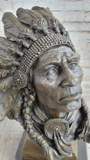 Carl Kauba Large American Warrior Bust Bronze Sculpture