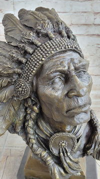 Carl Kauba Large American Warrior Bust Bronze Sculpture
