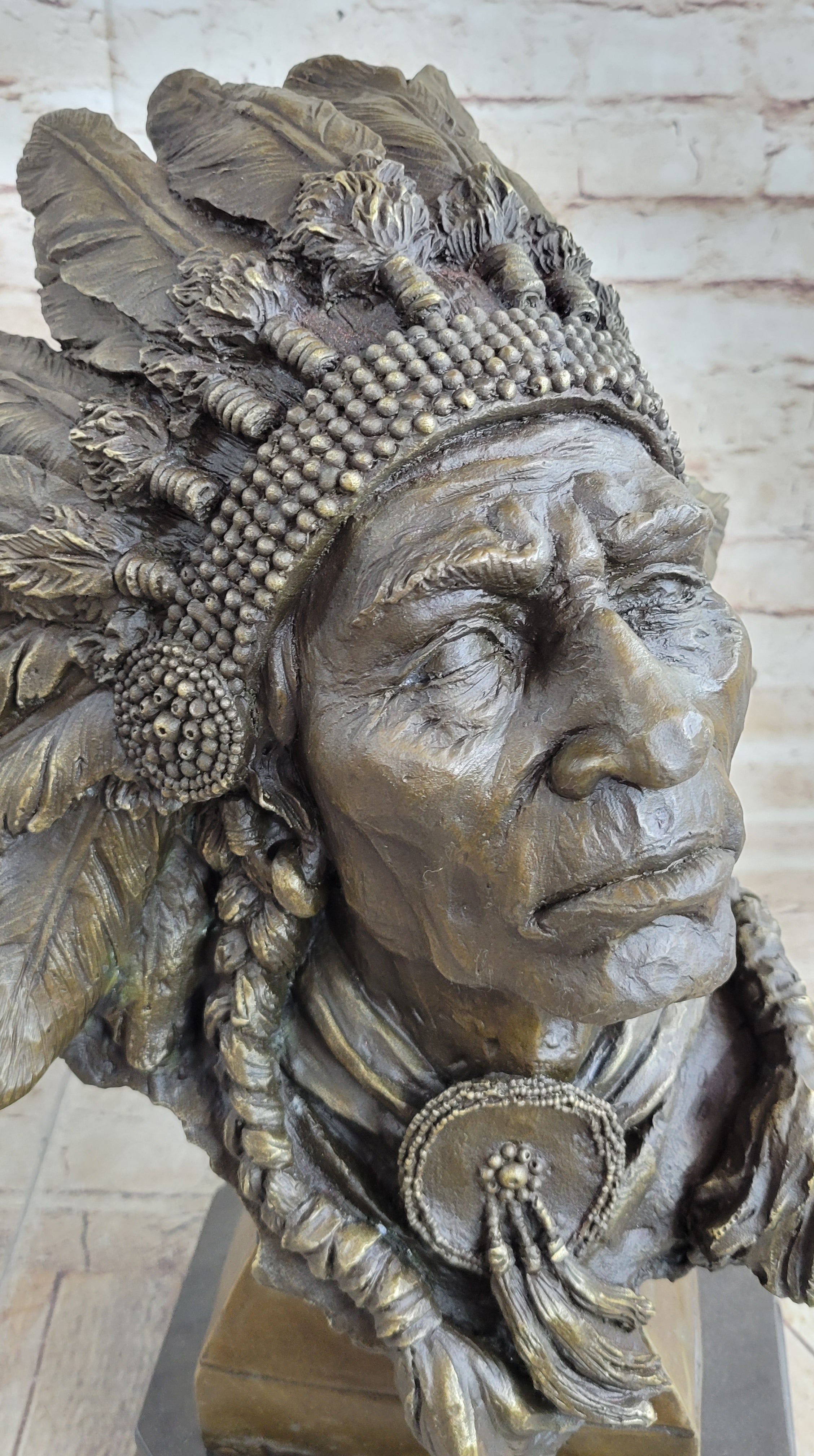 Carl Kauba Large American Warrior Bust Bronze Sculpture