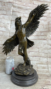 Winged Native American Indian Eagle Shaman Bronze Marble Base