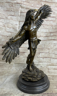 Winged Native American Indian Eagle Shaman Bronze Marble Base