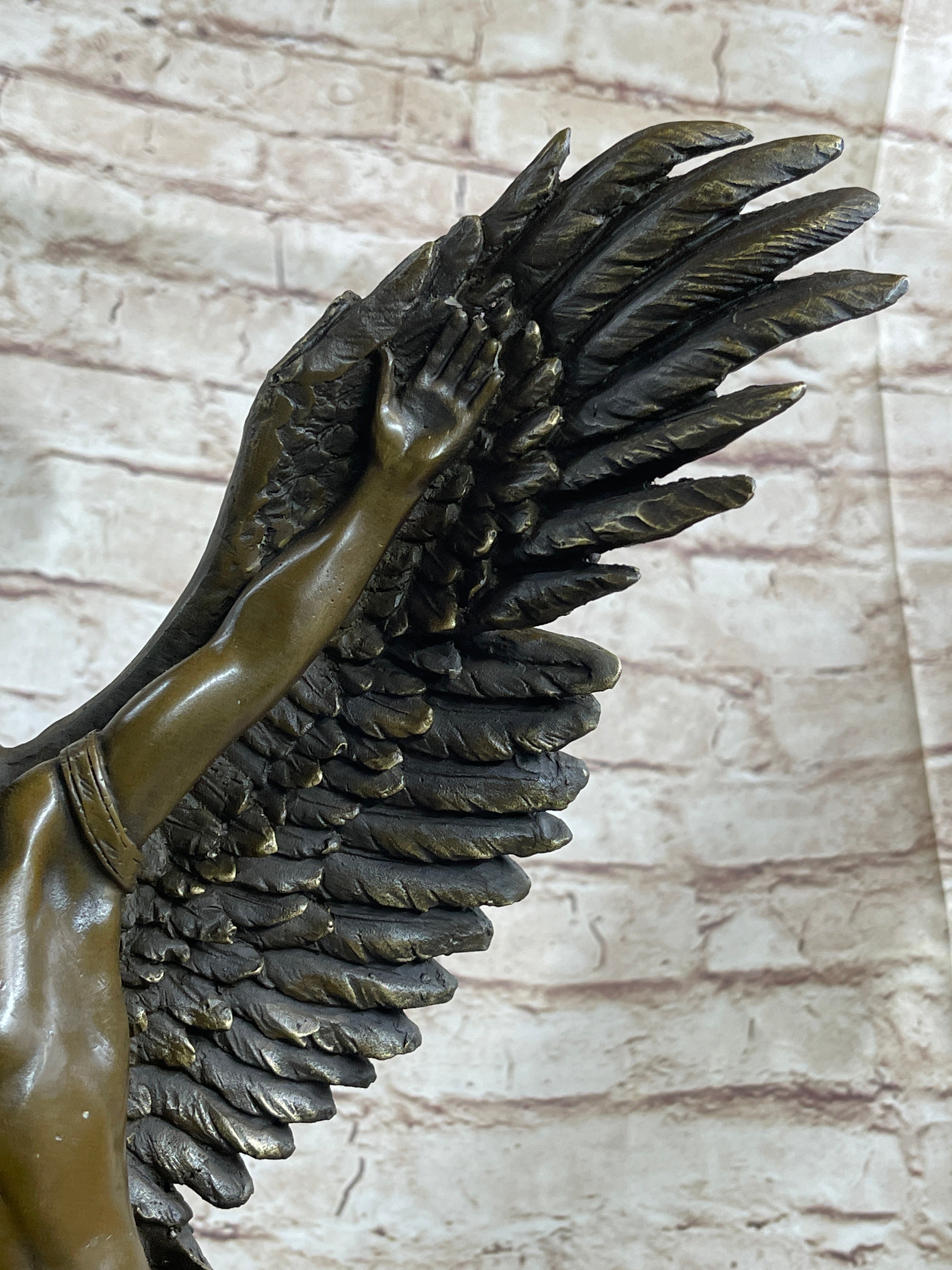Winged Native American Indian Eagle Shaman Bronze Marble Base