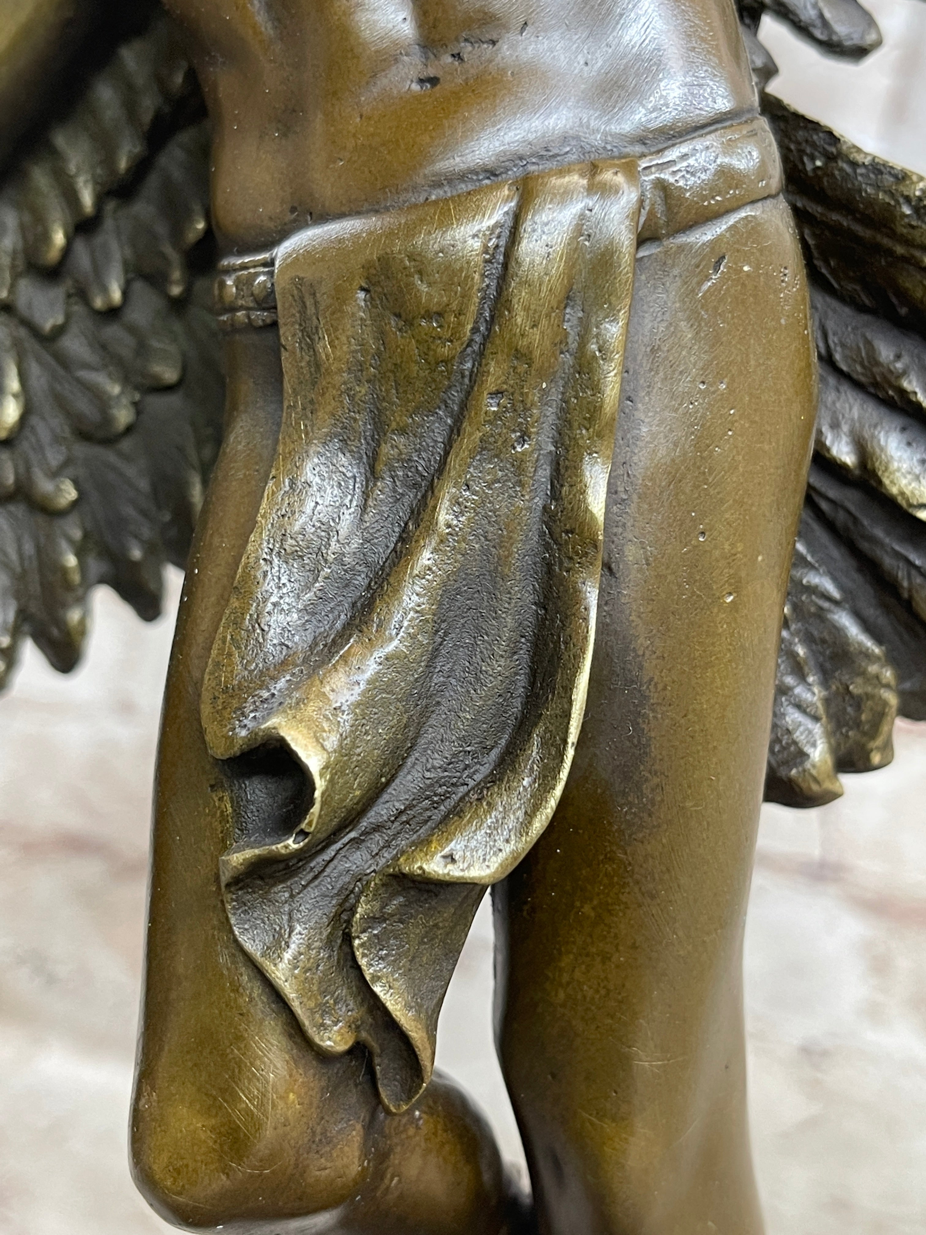 Winged Native American Indian Eagle Shaman Bronze Marble Base