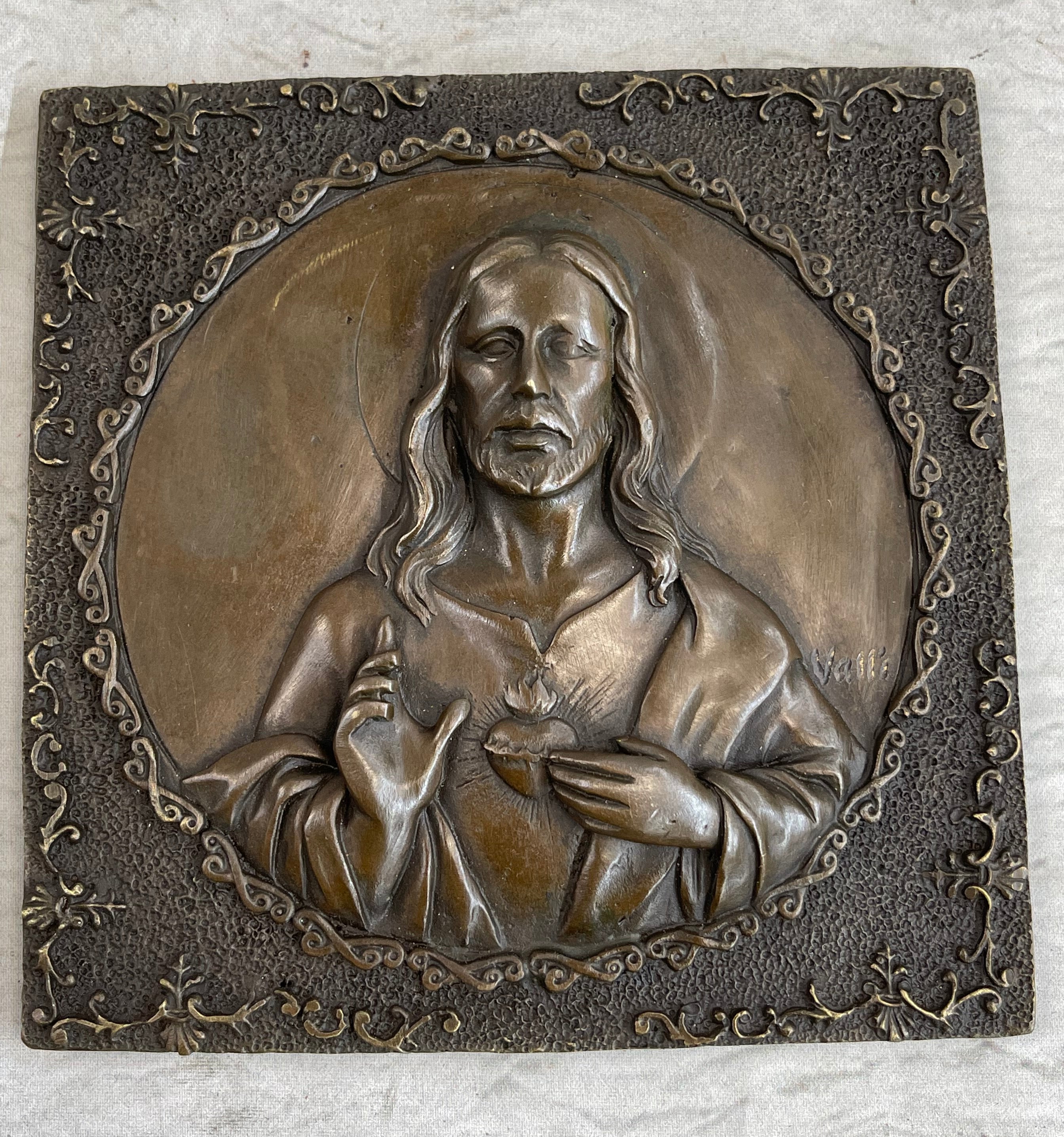 Valli Hand Crafted Wall Mount Jesus Portrait Bronze Sculpture NR