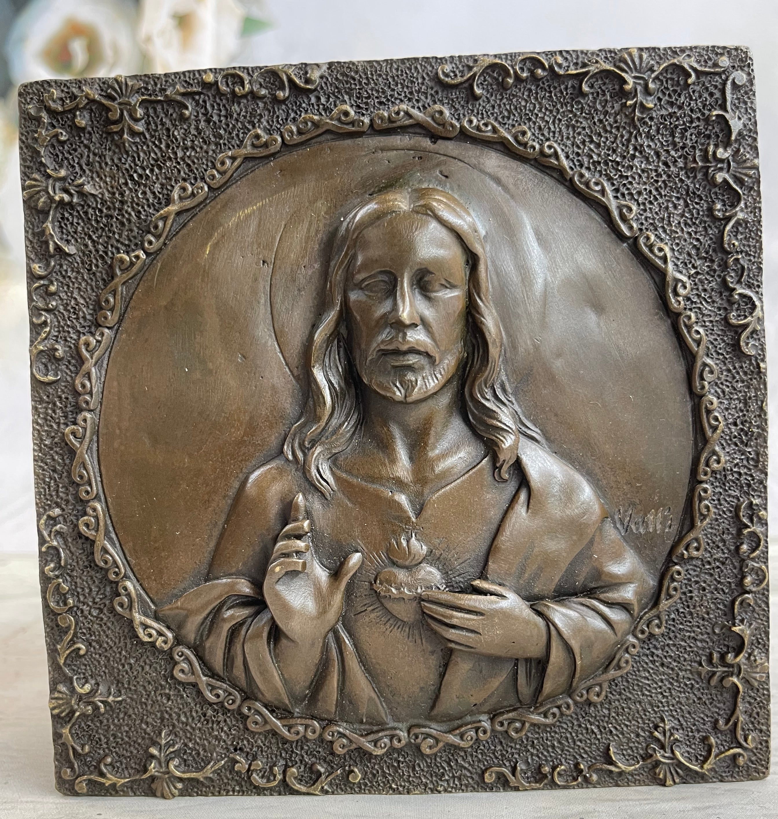 Valli Hand Crafted Wall Mount Jesus Portrait Bronze Sculpture NR
