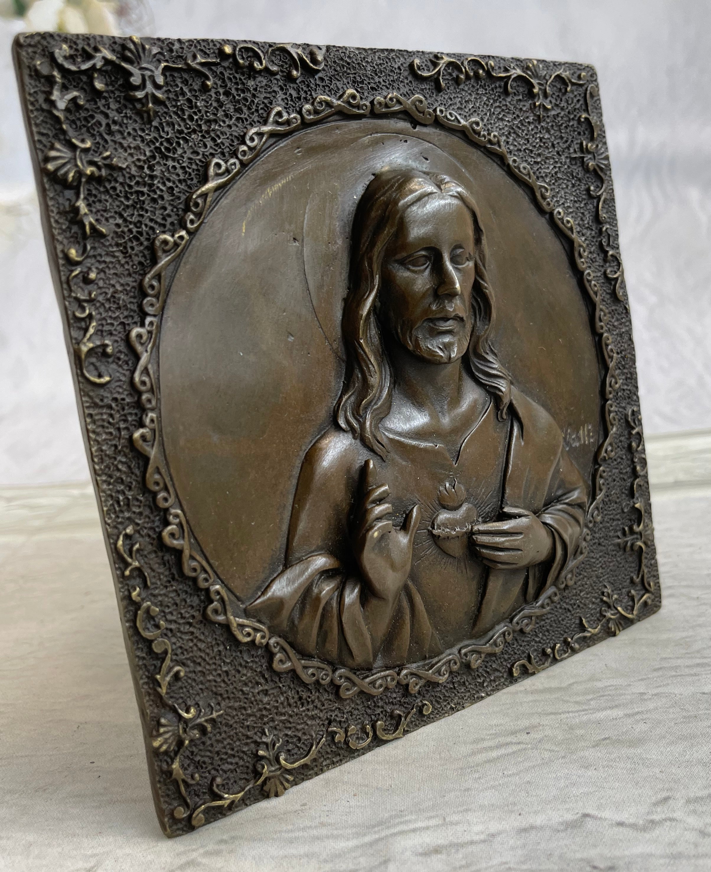 Valli Hand Crafted Wall Mount Jesus Portrait Bronze Sculpture NR