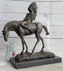 Native American Indian on Horseback Bronze Sculpture on Marble Base