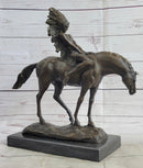 Native American Indian on Horseback Bronze Sculpture on Marble Base