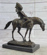 Native American Indian on Horseback Bronze Sculpture on Marble Base