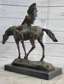 Native American Indian on Horseback Bronze Sculpture on Marble Base