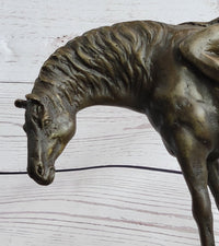Native American Indian on Horseback Bronze Sculpture on Marble Base