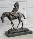 Native American Indian on Horseback Bronze Sculpture on Marble Base