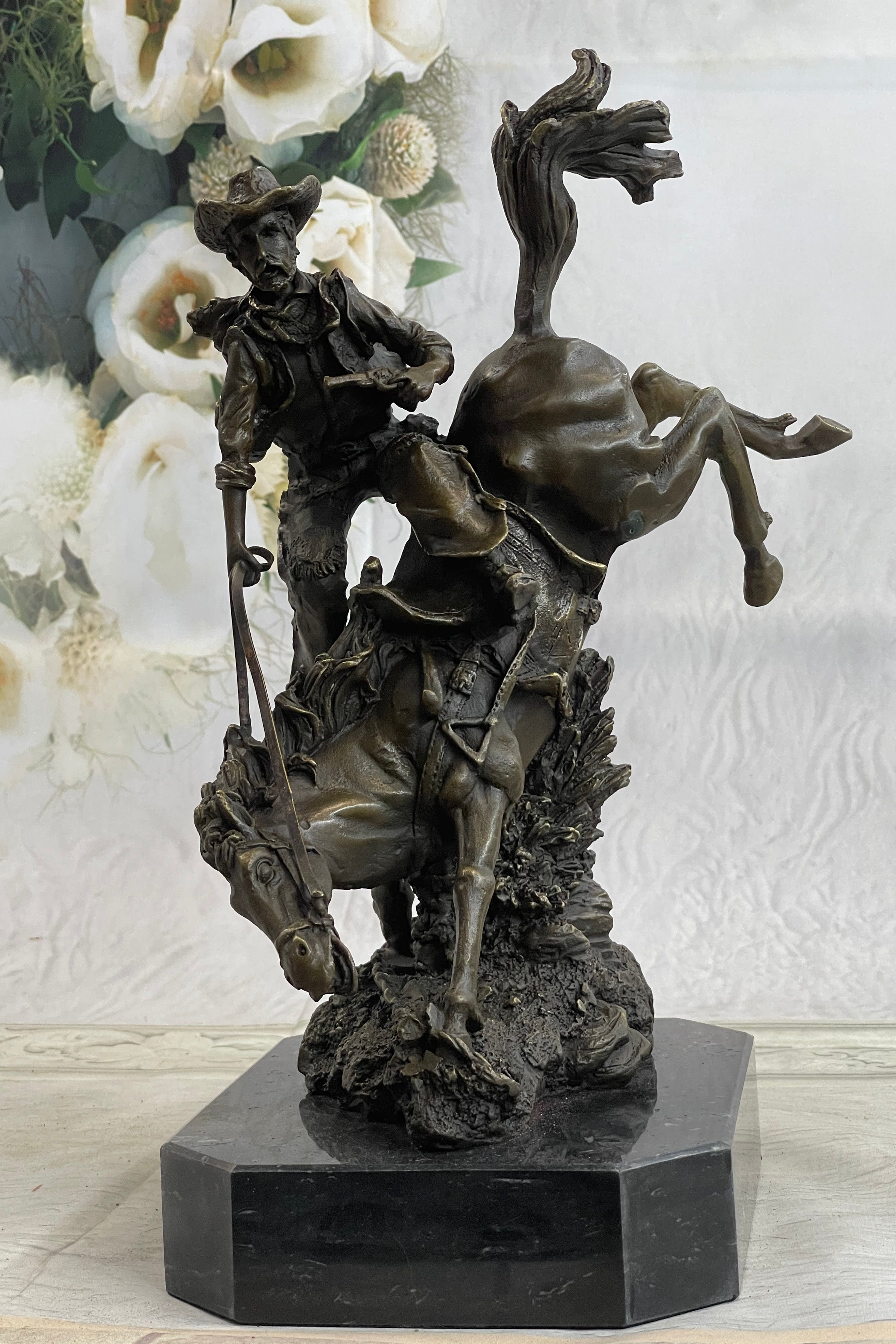 Large Arizona Cowboy Bronze Sculpture by Remington