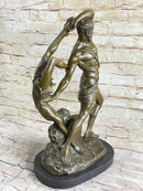 Hercules & Lichas Wrestling Bronze Sculpture on Marble Base