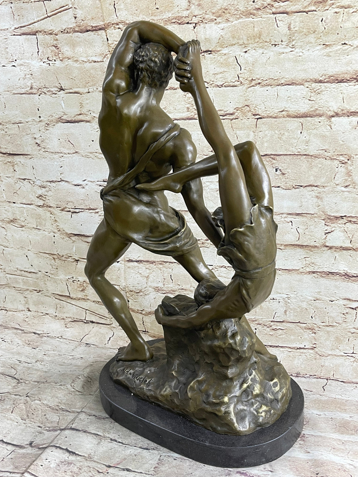 Hercules & Lichas Wrestling Bronze Sculpture on Marble Base