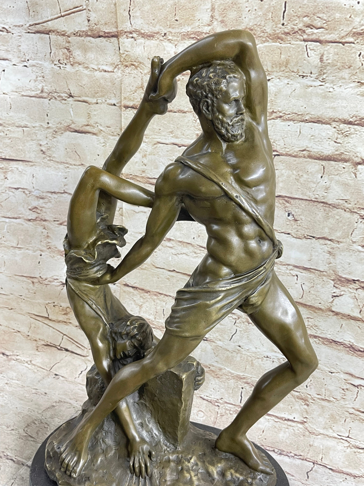 Hercules & Lichas Wrestling Bronze Sculpture on Marble Base