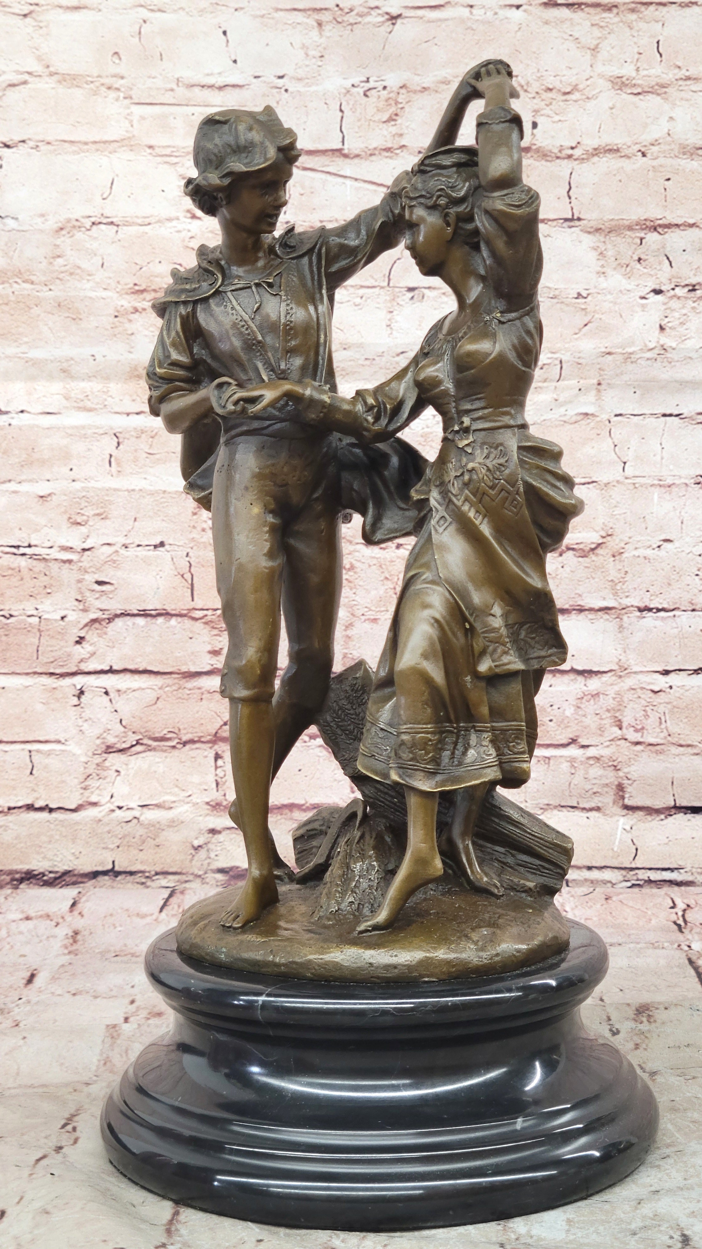 Bronze Romeo and Juliet Sculpture – Dancing Couple on Marble