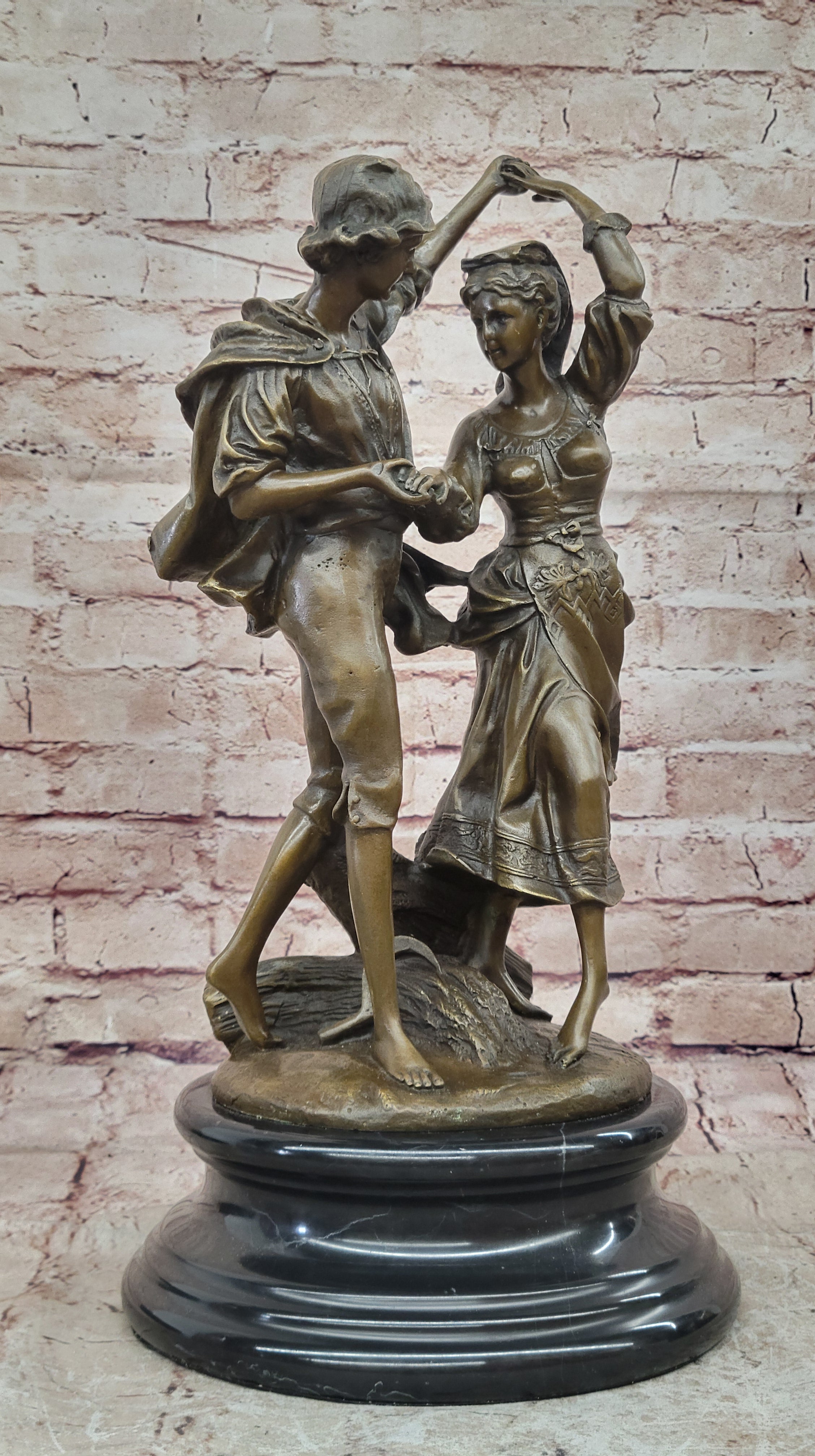 Bronze Romeo and Juliet Sculpture – Dancing Couple on Marble