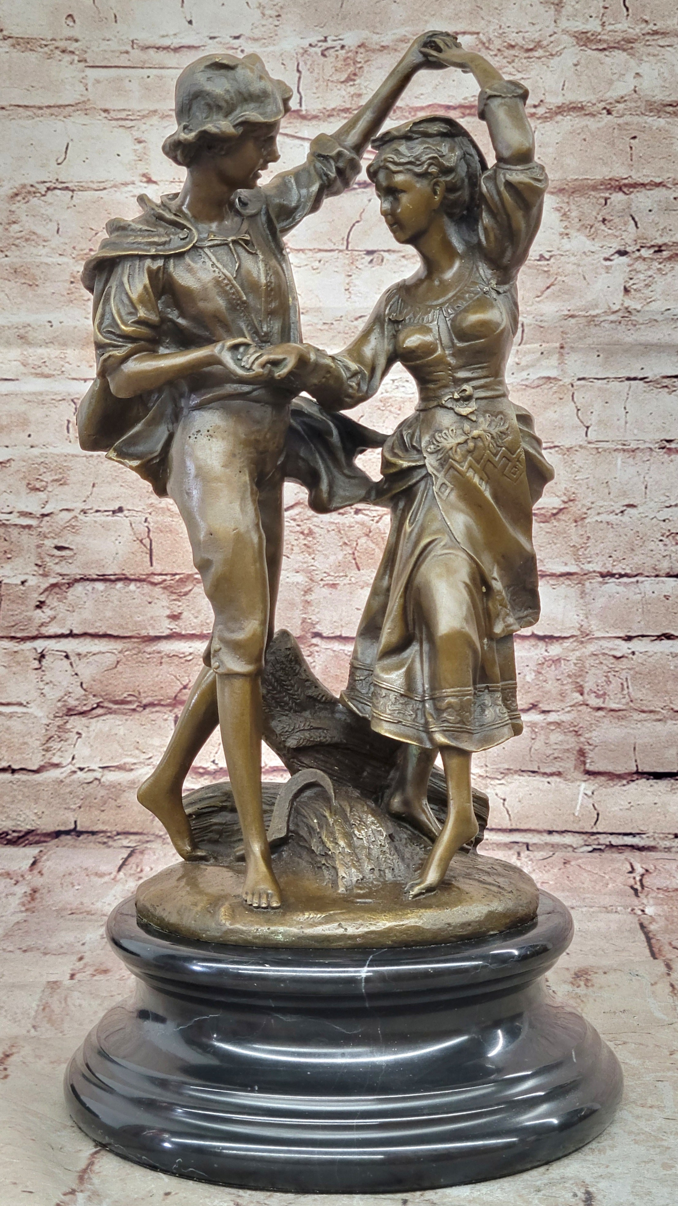 Bronze Romeo and Juliet Sculpture – Dancing Couple on Marble