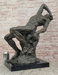 Extra Large Suffering Man by Rodin Genuine Bronze Sculpture Figurine Decor