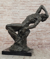 Extra Large Suffering Man by Rodin Genuine Bronze Sculpture Figurine Decor