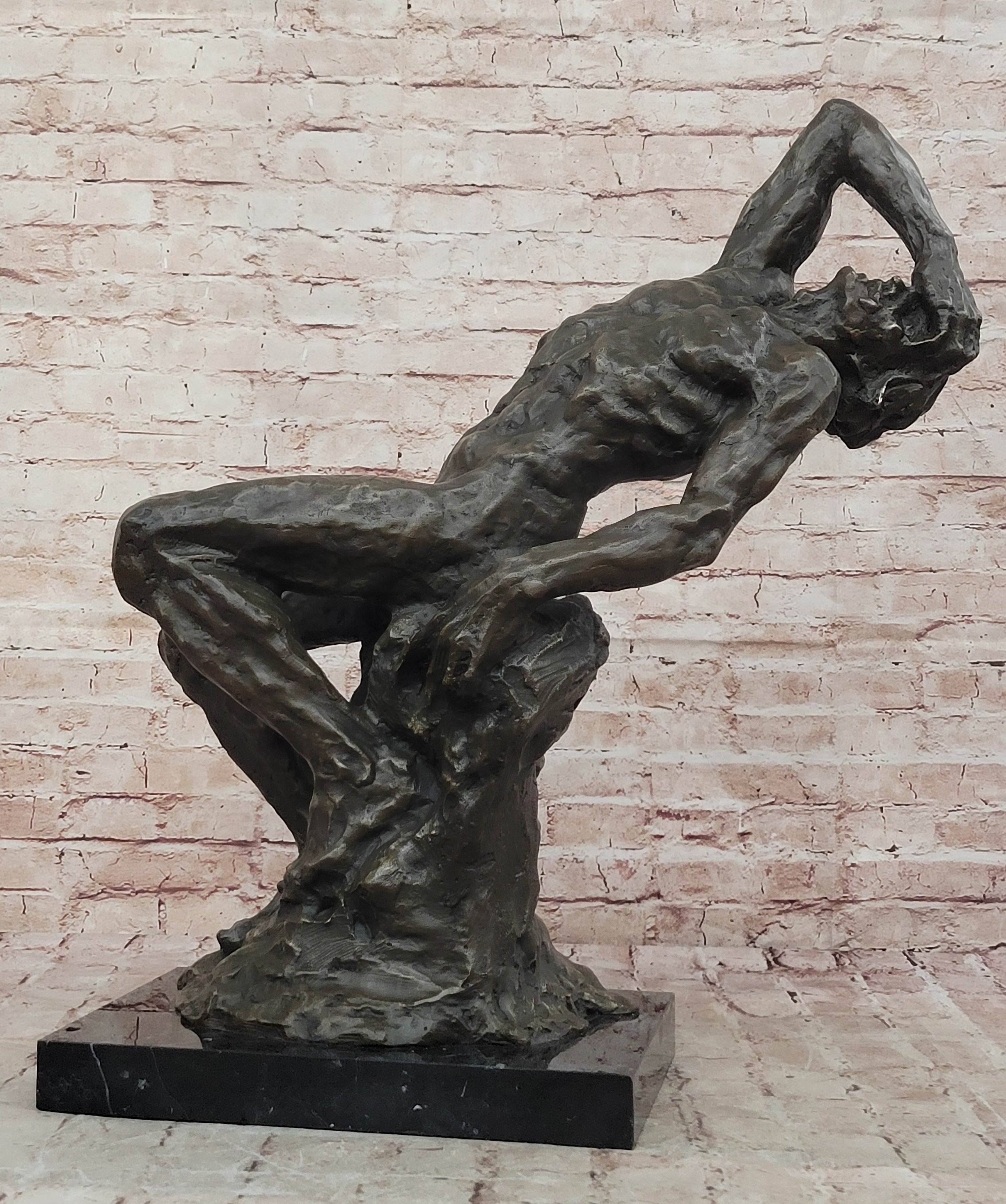 Extra Large Suffering Man by Rodin Genuine Bronze Sculpture Figurine Decor