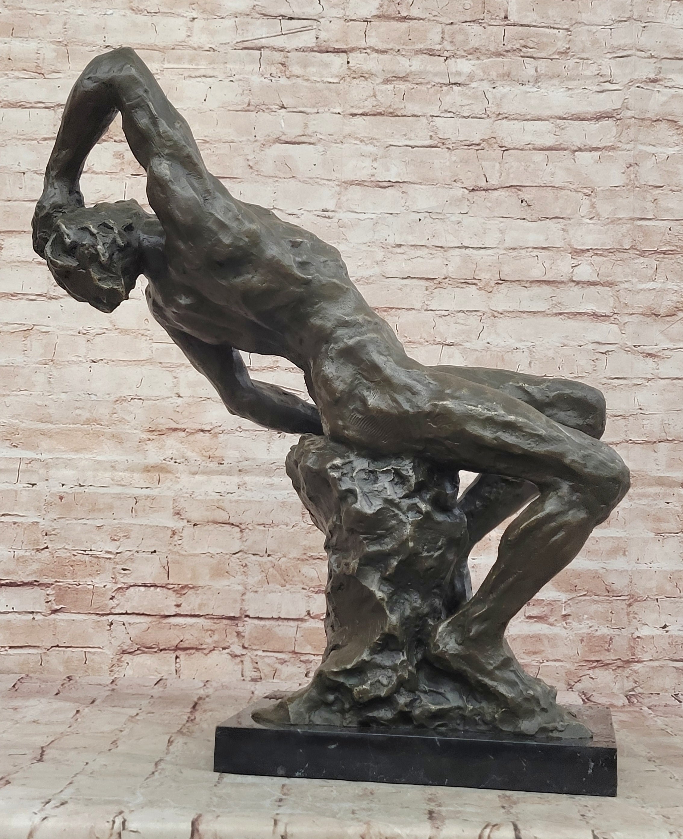 Extra Large Suffering Man by Rodin Genuine Bronze Sculpture Figurine Decor