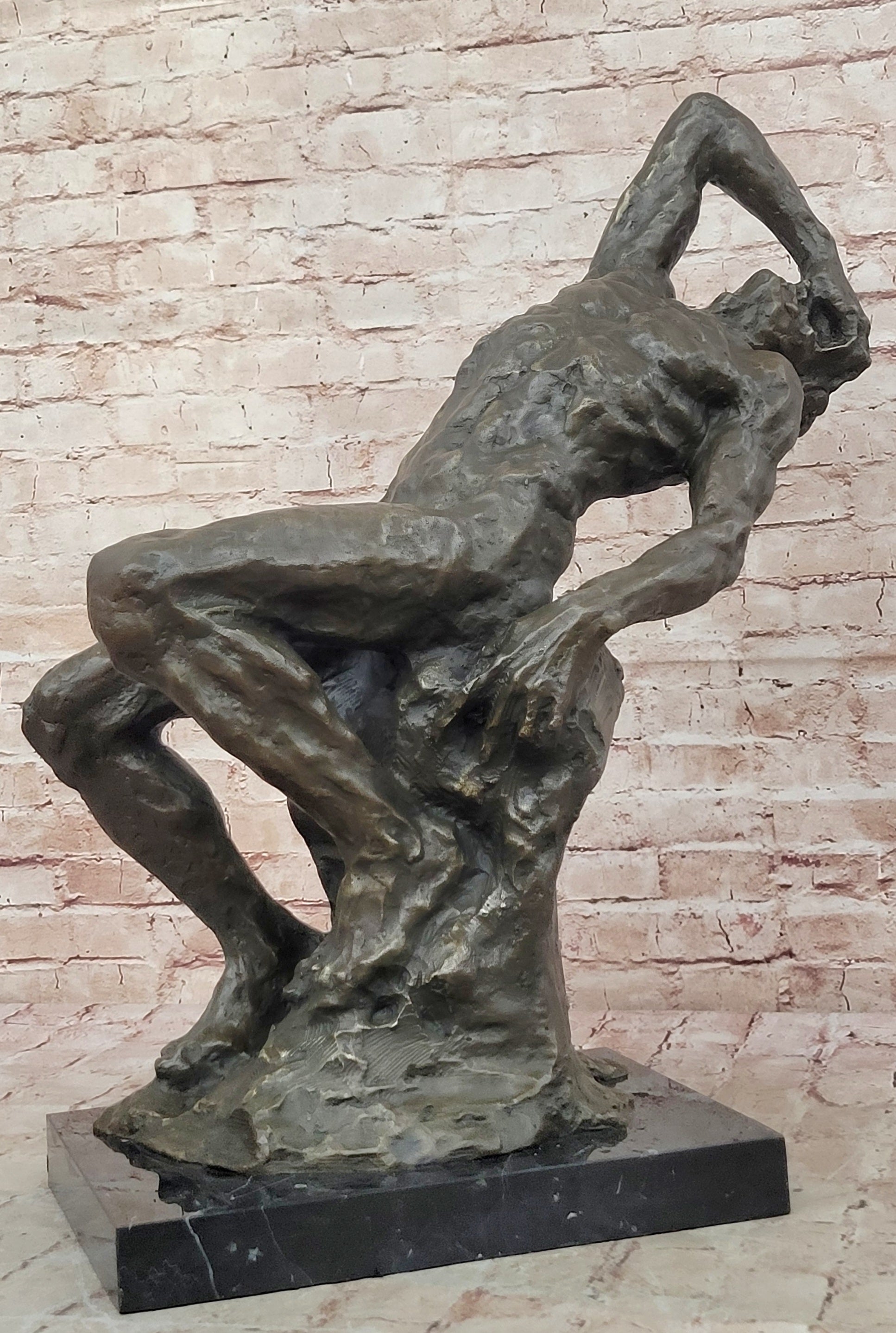 Extra Large Suffering Man by Rodin Genuine Bronze Sculpture Figurine Decor
