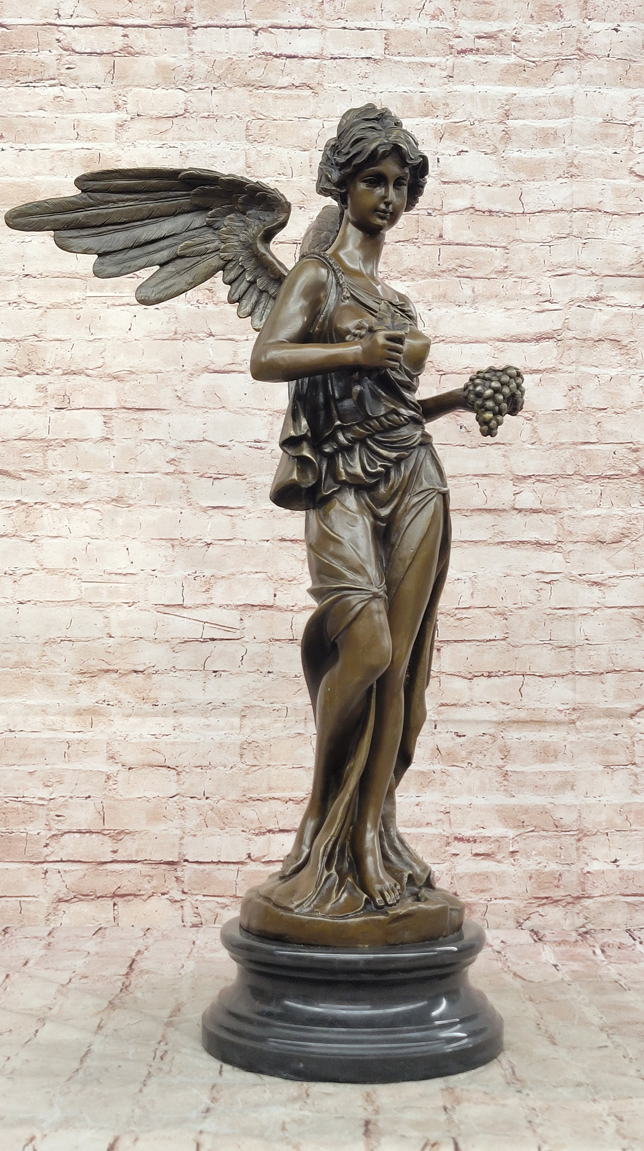 Signed Jean Patoue Winged Angel Warrior Goddess Nike Victory Bronze Sculpture