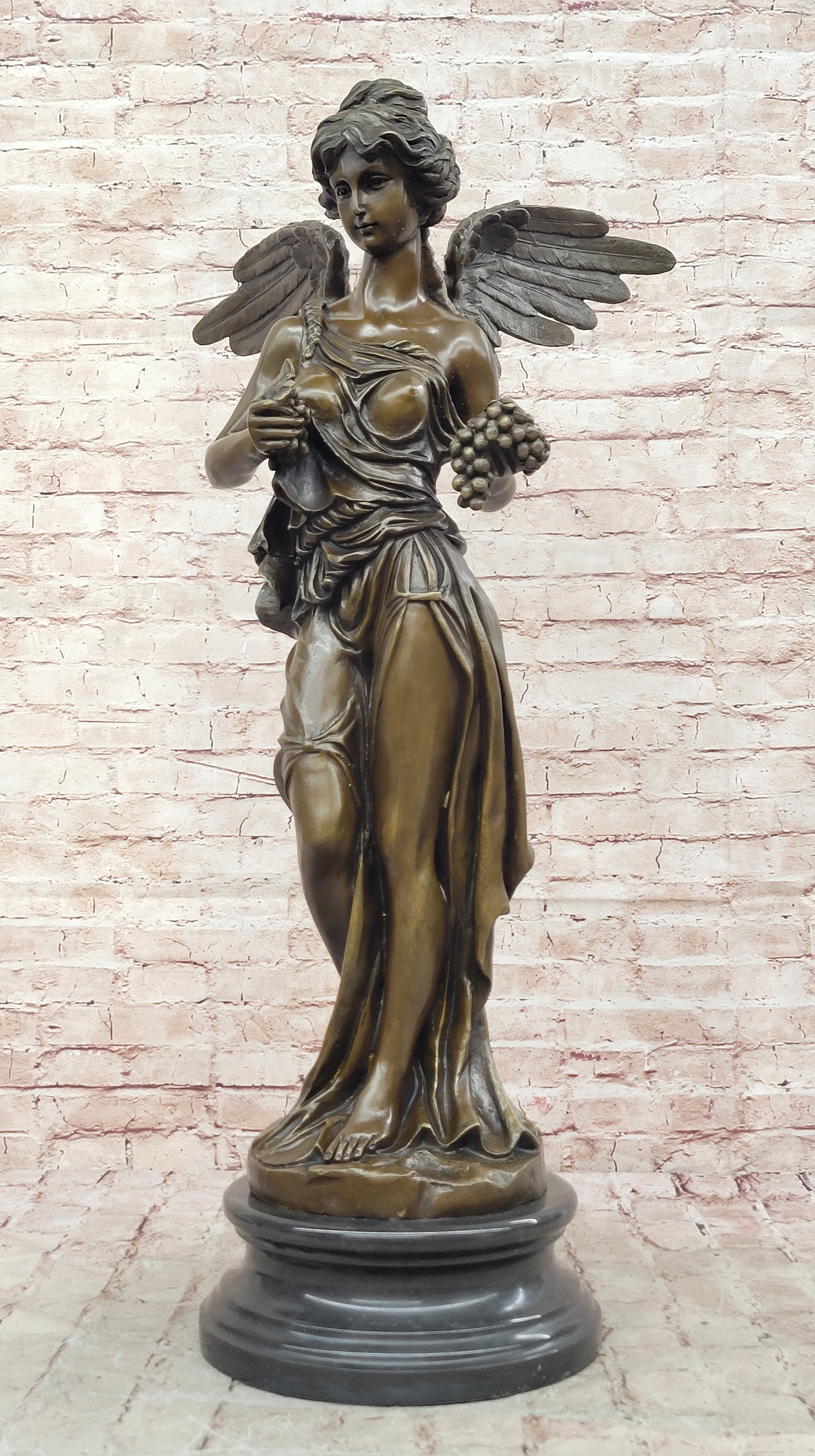 Signed Jean Patoue Winged Angel Warrior Goddess Nike Victory Bronze Sculpture