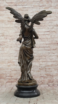 Signed Jean Patoue Winged Angel Warrior Goddess Nike Victory Bronze Sculpture