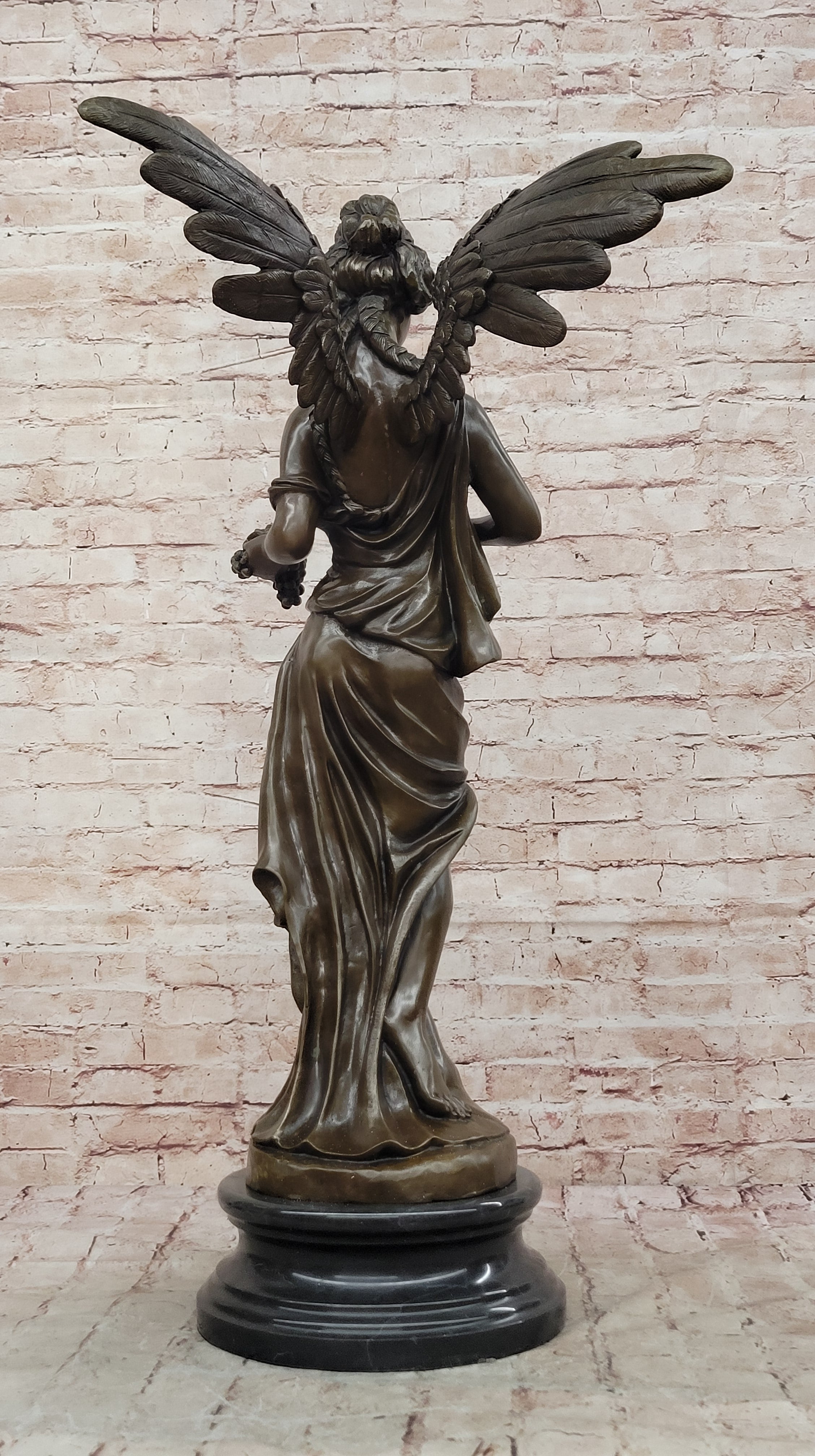 Signed Jean Patoue Winged Angel Warrior Goddess Nike Victory Bronze Sculpture