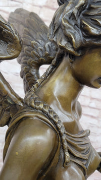 Signed Jean Patoue Winged Angel Warrior Goddess Nike Victory Bronze Sculpture