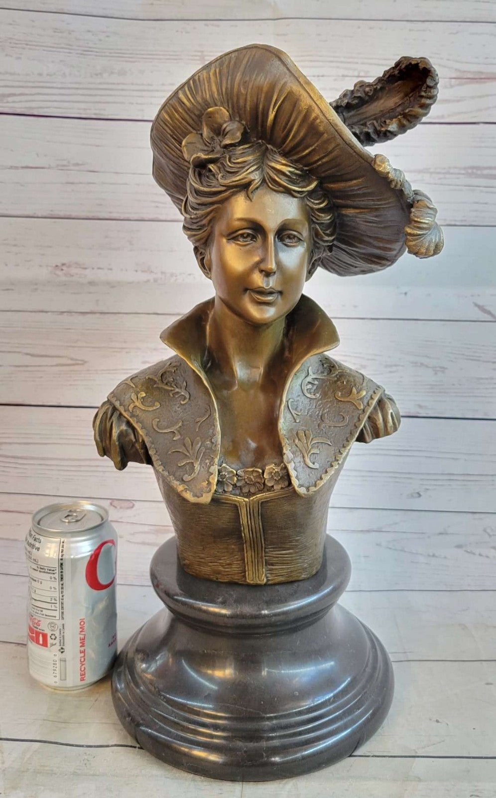 Bronze Bust of Victorian Edwardian Woman in Hat
