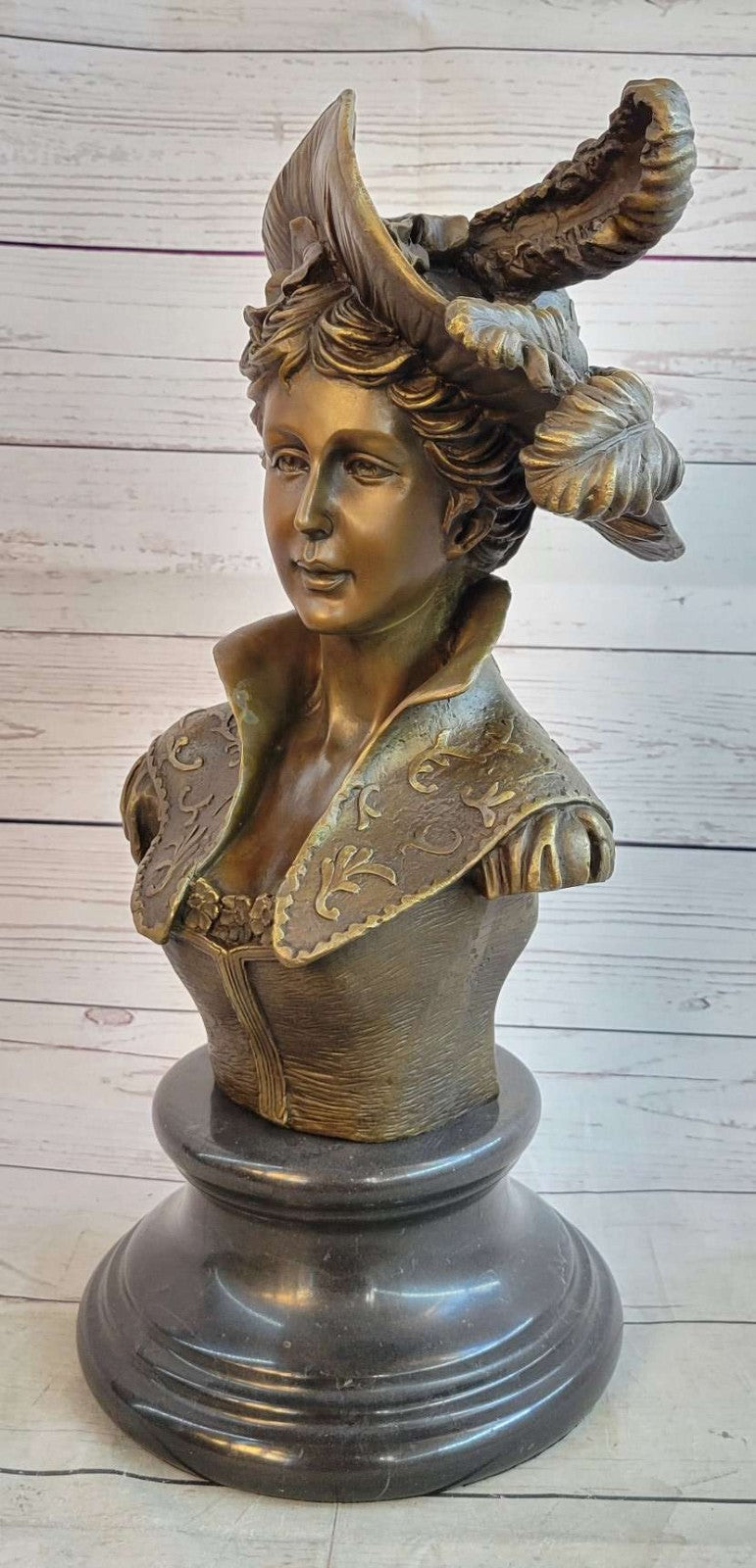 Bronze Bust of Victorian Edwardian Woman in Hat