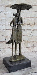 Signed Aldo Vitaleh Two Lovers in Rain Bronze Sculpture