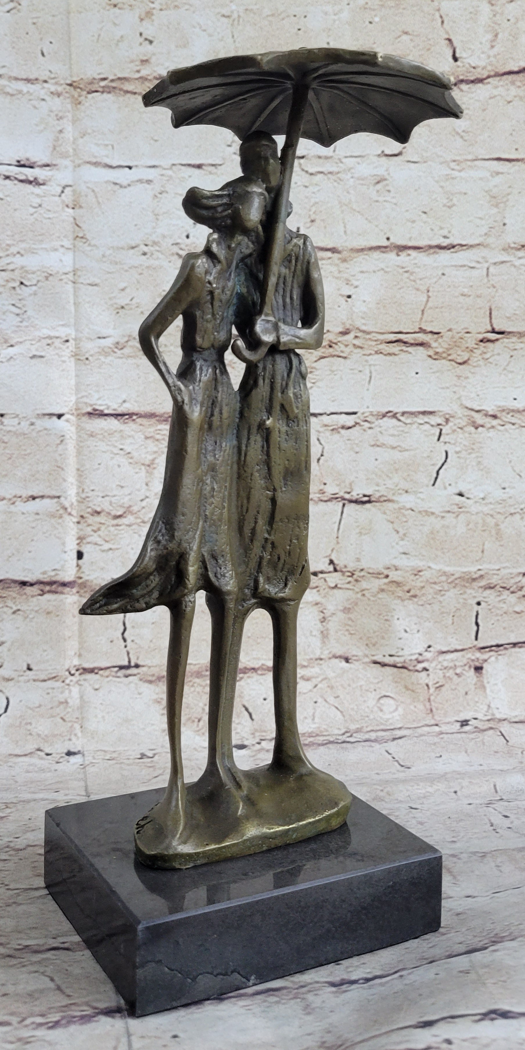 Signed Aldo Vitaleh Two Lovers in Rain Bronze Sculpture