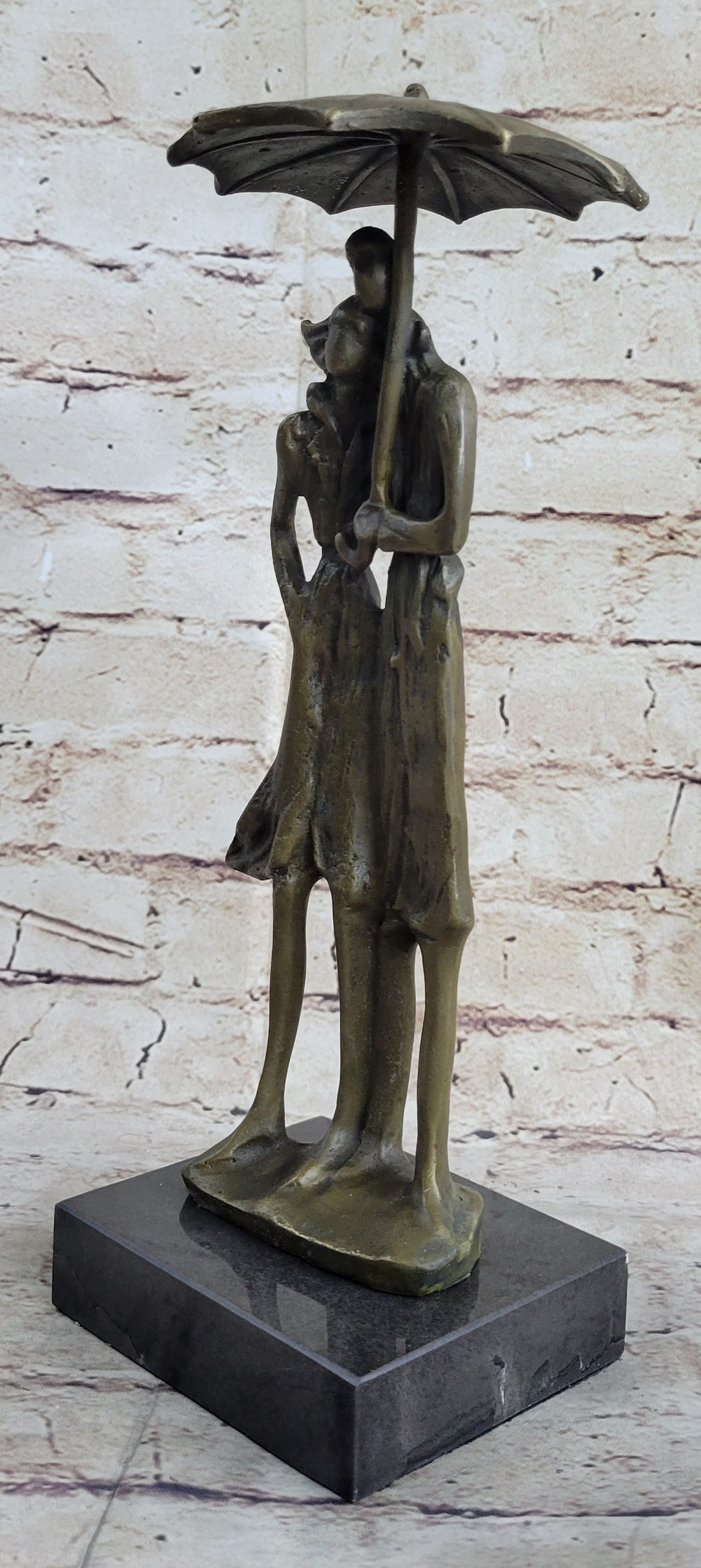 Signed Aldo Vitaleh Two Lovers in Rain Bronze Sculpture