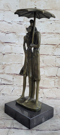 Signed Aldo Vitaleh Two Lovers in Rain Bronze Sculpture