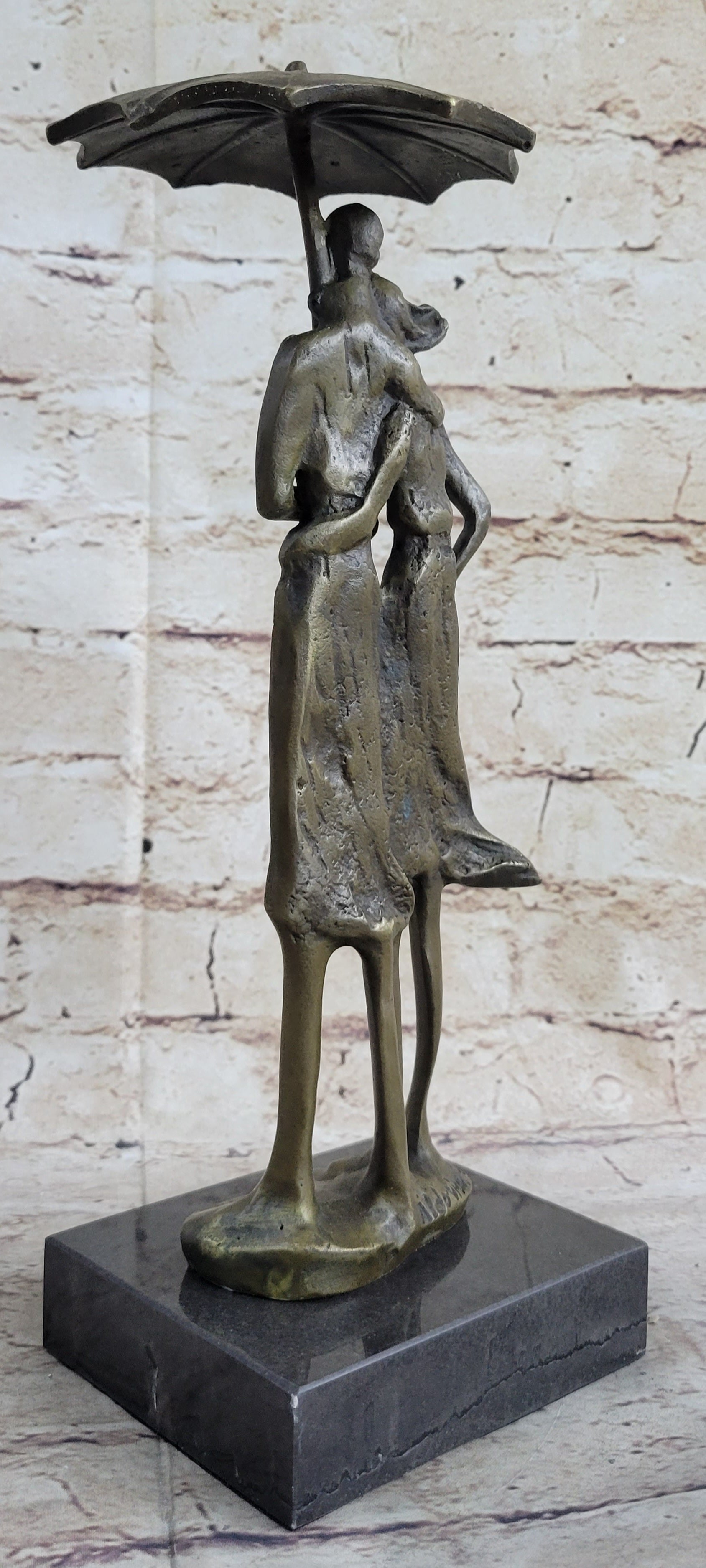 Signed Aldo Vitaleh Two Lovers in Rain Bronze Sculpture