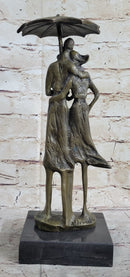 Signed Aldo Vitaleh Two Lovers in Rain Bronze Sculpture