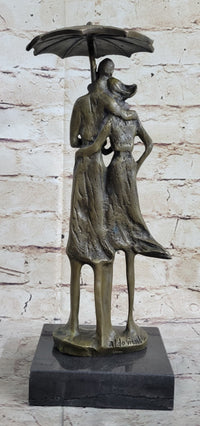 Signed Aldo Vitaleh Two Lovers in Rain Bronze Sculpture